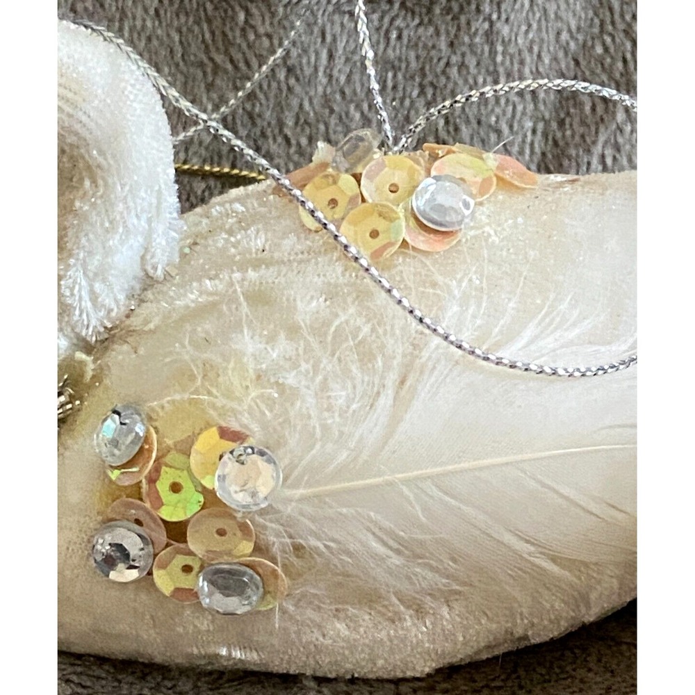 Vtg KATHERINE'S COLLECTION ~Pair of Velvet Feather Sequin Glitter Swan Ornaments - Picture 6 of 15